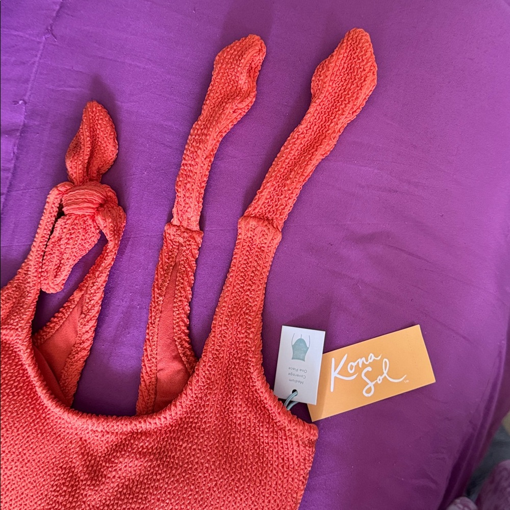 KONA SOL Pucker Textured 1-Pc Swimsuit "Rust" XS New - Picture 6 of 6